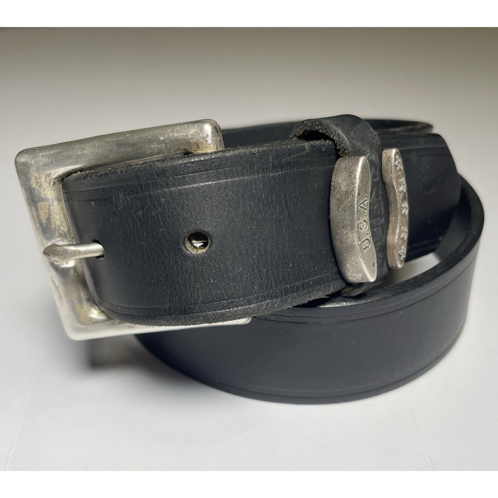 GUESS Black Leather Retro Y2K Men's Belt Made In USA Distressed